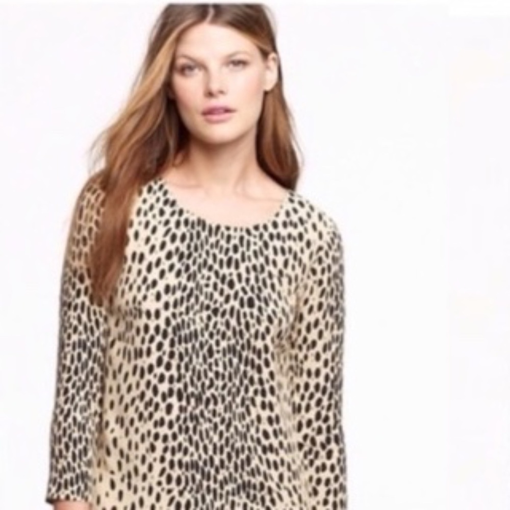 EUC J. Crew Factory Animal Print 3/4 Sleeve Keyhole Back Blouse Size XS
